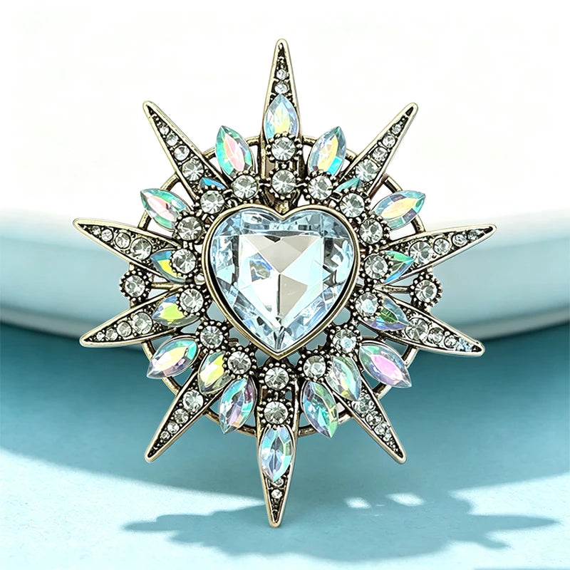 PENDRA Heartstar Vintage Crystal Heart Star Brooch