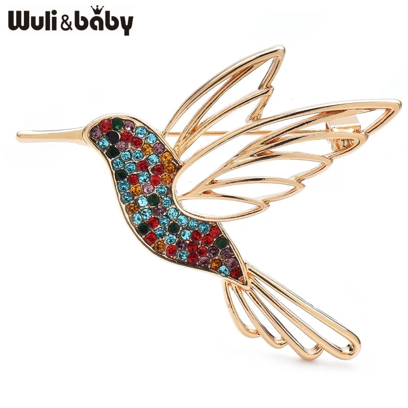 PENDRA Humminggleam 2-Color Rhinestone Hummingbird Brooch