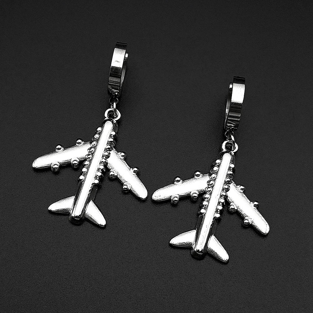 Aircraft Plane Airplane Earrings For Women Men Stainless Steel Silver Color Simple Cute Fashion Charm Dangle Ear Jewelry Gifts