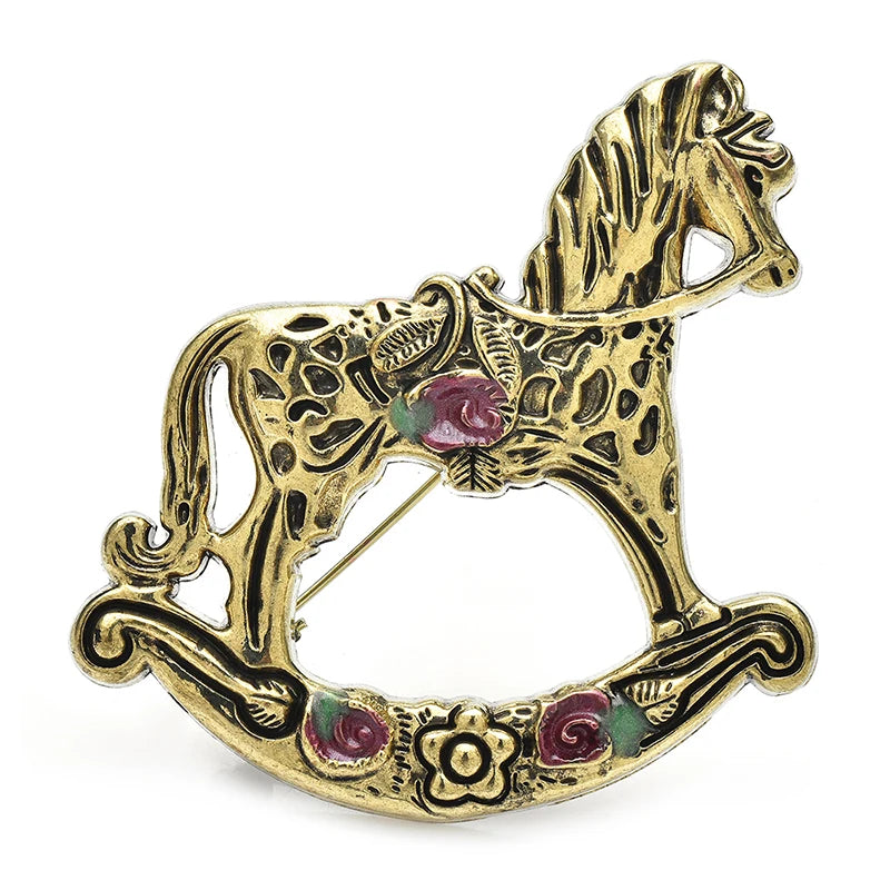 Wuli&baby Vintage Rocking Horse Brooches For Women Unisex Lovely Toy-design Horse Party Casual Brooch Pins Gifts
