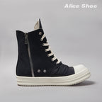 PENDRA Pleated Noir Black Canvas High-Top Zip Thick-Sole Platform Sneakers