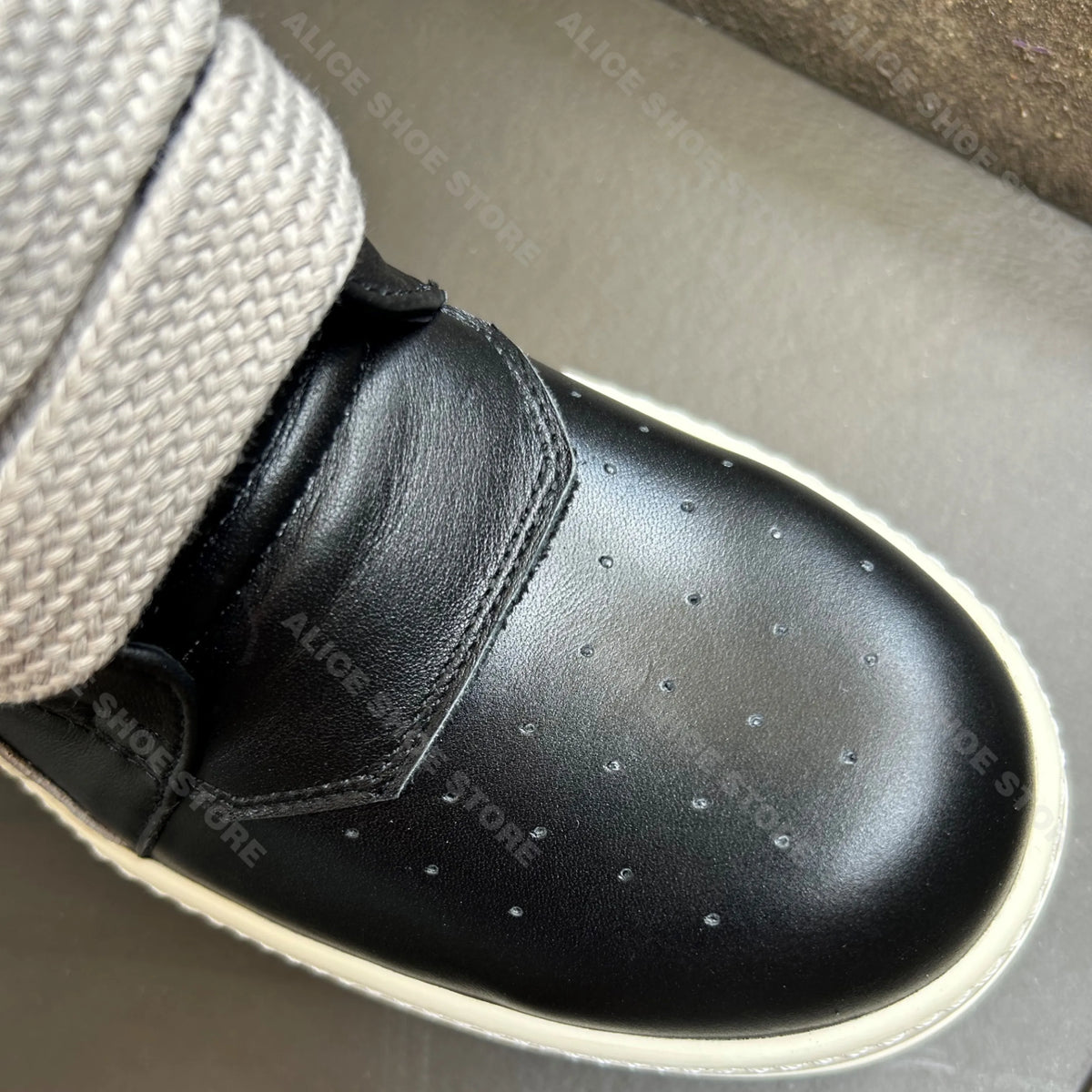 PENDRA Geobasket Noir Black Cow Leather High-Top Zip Jumbo-Lace Ankle Boots