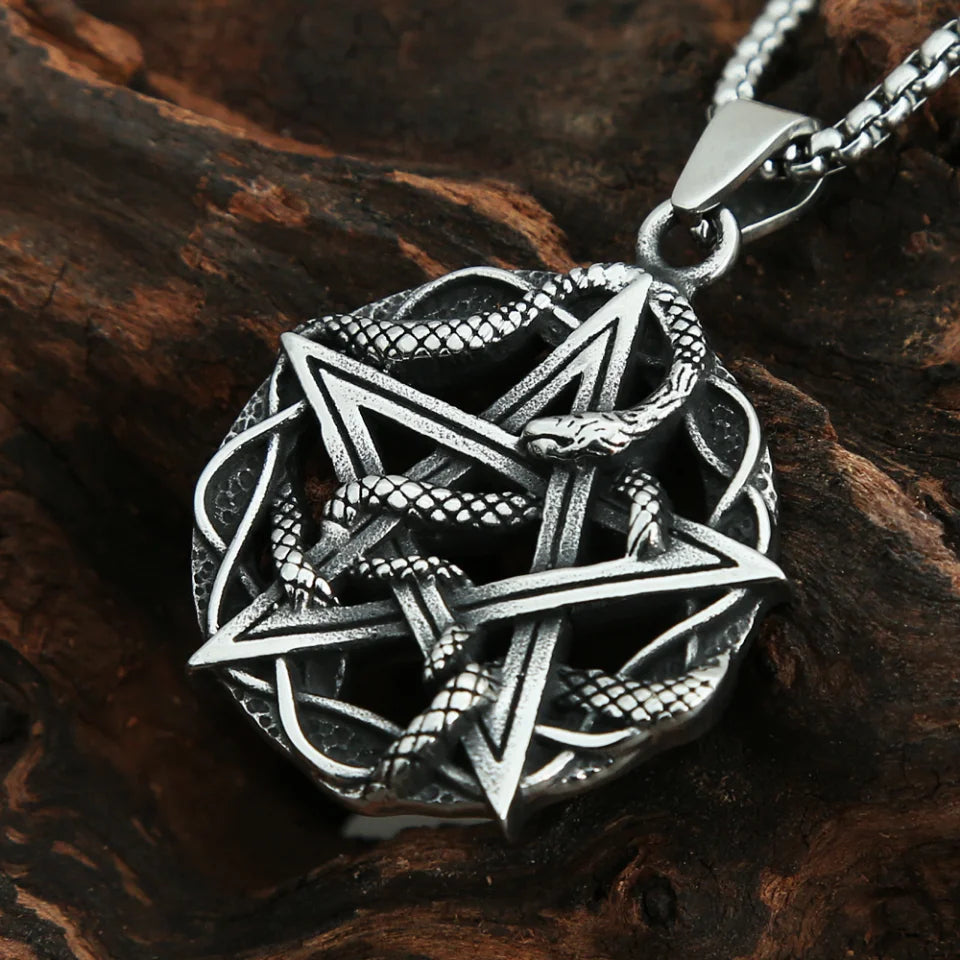 PENDRA Snakepentagram Stainless Steel Pentagram Snake Pendant
