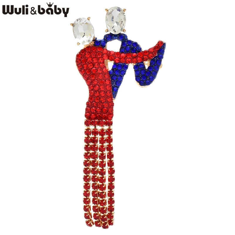 PENDRA Elegant Crystal Tassel Dancing Couple Brooch