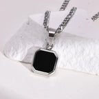 Black Square Necklaces for Men Boys,Stainless Steel Necklaces with Rope/Cuban/Figaro/Box Chain Collar,Stylish Jewelry Gifts