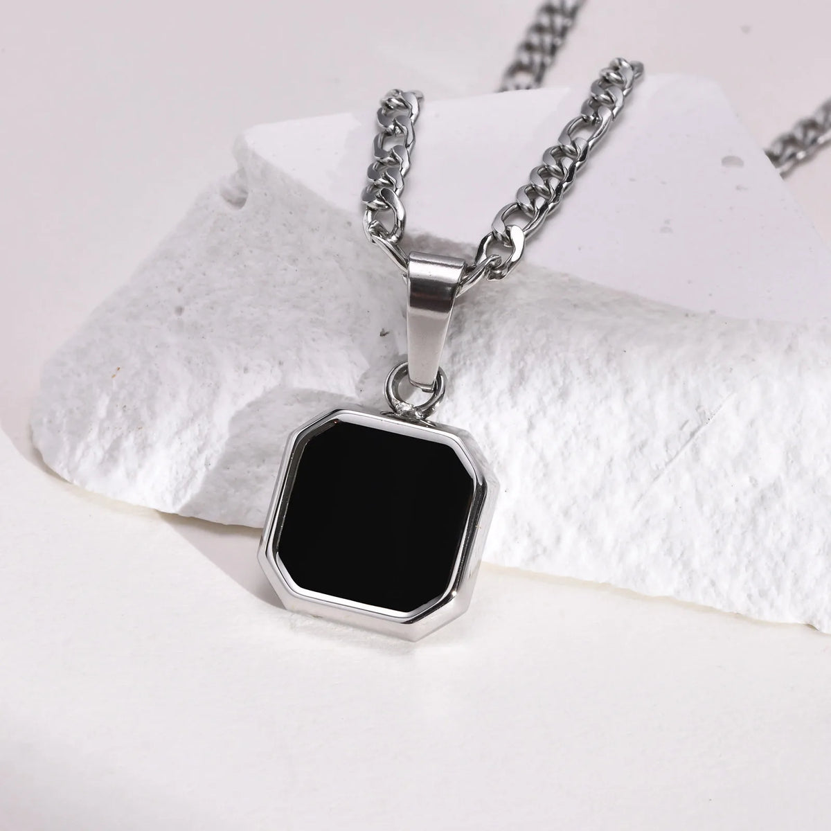 Black Square Necklaces for Men Boys,Stainless Steel Necklaces with Rope/Cuban/Figaro/Box Chain Collar,Stylish Jewelry Gifts