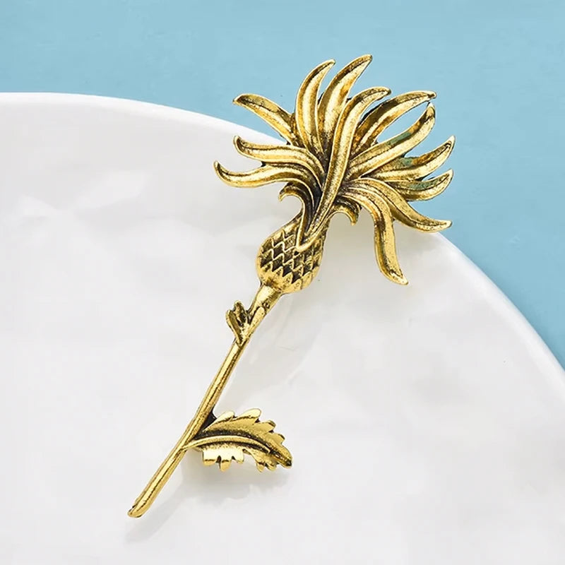 PENDRA Briar Vintage Thistle 2-Color Metal Flower Brooch