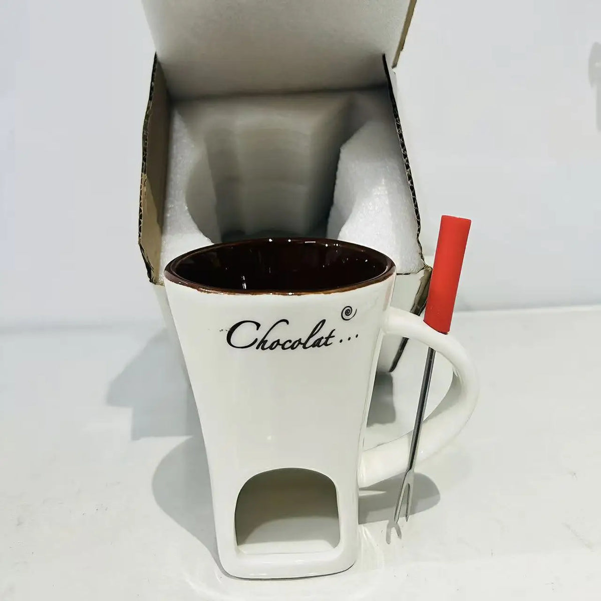 European Candle Cup Cheese Chocolate Melting Ceramic Mug Heating Food Ceramic Mug with Fork Creative Coffee Mug Tableware