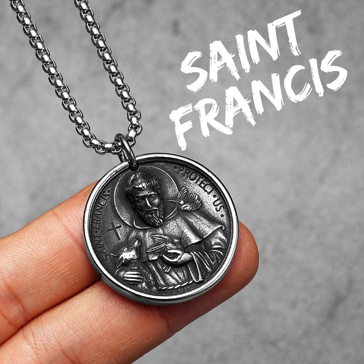 PENDRA Catholic St Francis Steel Necklace