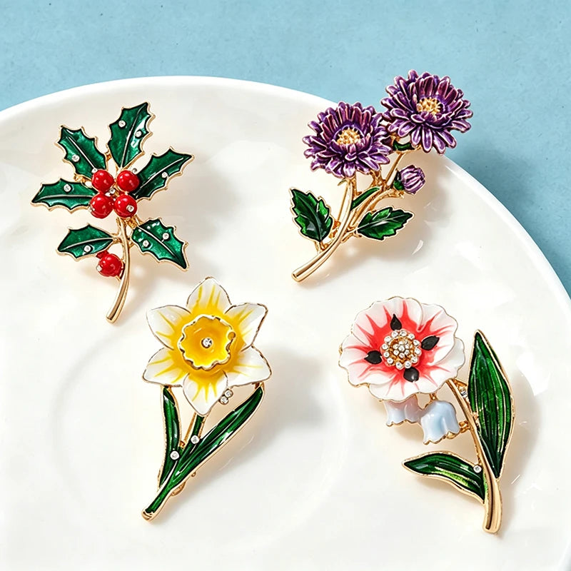 PENDRA Birthflower Enamel Birthday Flower Brooch