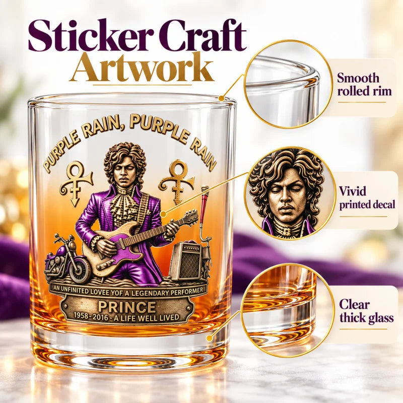 Purple Rain Inspired Whiskey Glass Collectible Drinkware Music Fan Gift Decorative Glass Tumbler