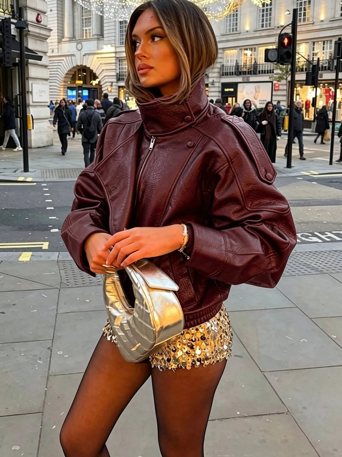 Women's New Casual Loose Faux Leather Jacket, Fashionable Street Motorcycle Style, Suitable for Spring and Summer Daily Wear