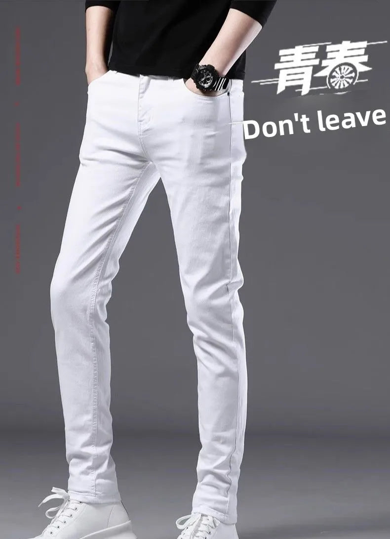 Summer 2026 New White Jeans Men's Korean Trend Slim-fitting and Thin Elastic White Casual Pants Men Clothing Cargo Pencil Pants