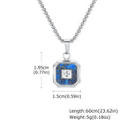 Stylish Square Pendant Necklaces for Men,Small Geometric Natural Stone Stainless Steel Pendant,Center Zircon Collars Gift