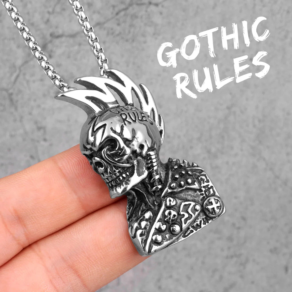 Gothic Rules Skull Punk Rock Hiphop Men Necklaces Pendants Chain for Boy Male Stainless Steel Jewelry Creativity Gift Wholesale