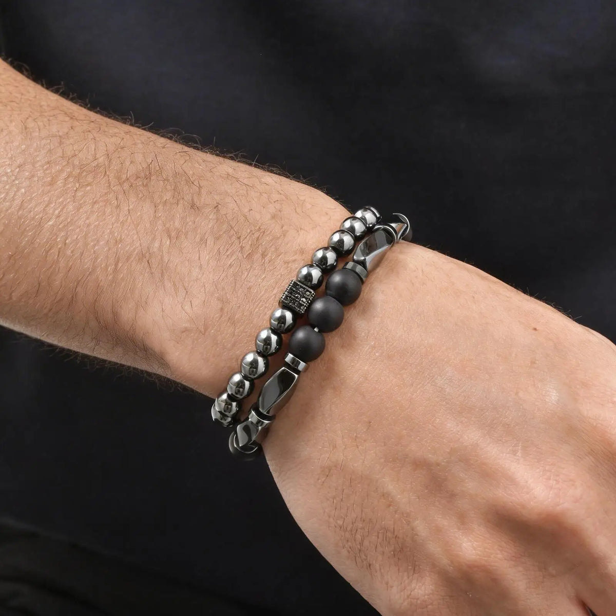 2pcs Hematite Bracelet for Men Boys,Black Gallstone Elastic Beaded Bracelet,Yoga Healing Jewelry Gift