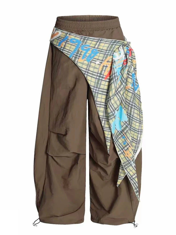 PENDRA Ribbon Patchwork High Waist Parachute Pants