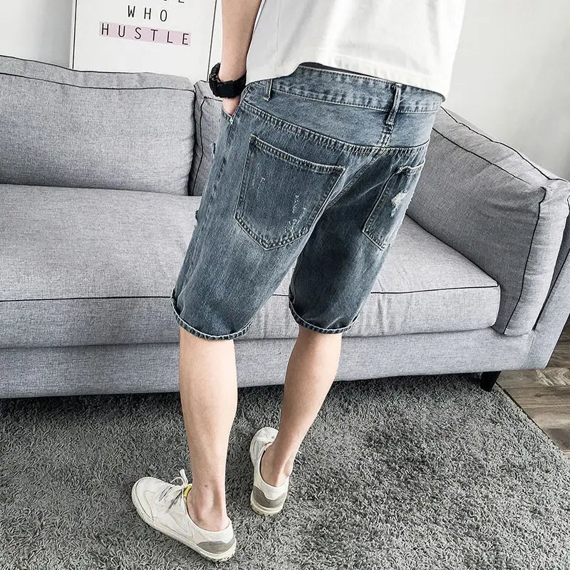 PENDRA Denim Washed Distressed Pants