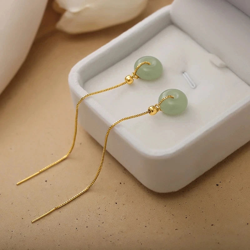 PENDRA Gold Jade Hetian Green Earrings