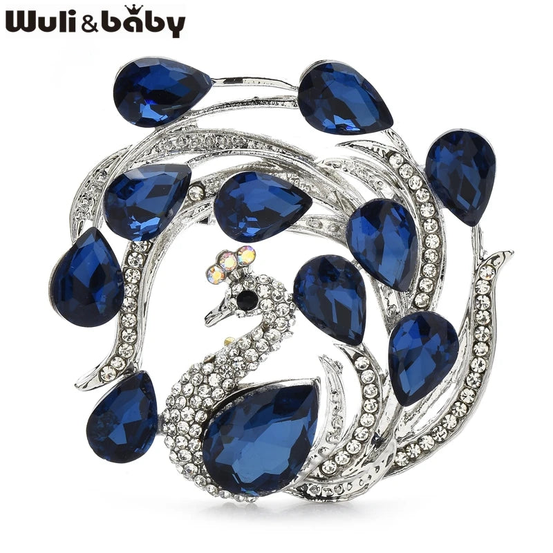 PENDRA Celestine Crystal Peacock Brooch