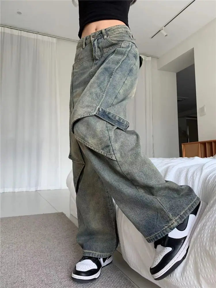 PENDRA Wide Leg Waist Washed Pants