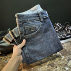 High-End 2023 Casual Cotton Luxury Men's Jeans with Embroidery for 2023 Spring and Autumn Work Straight Denim Pants for Men