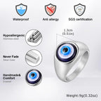 Hip Hop Evil Eye Ring for Men,Stainless Steel Blue Devil's Eye Signet Ring,Punk Eyeball Jewelry Gift