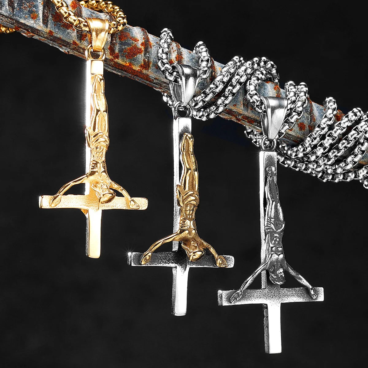 PENDRA Handstand Jesus Cross Steel Necklace