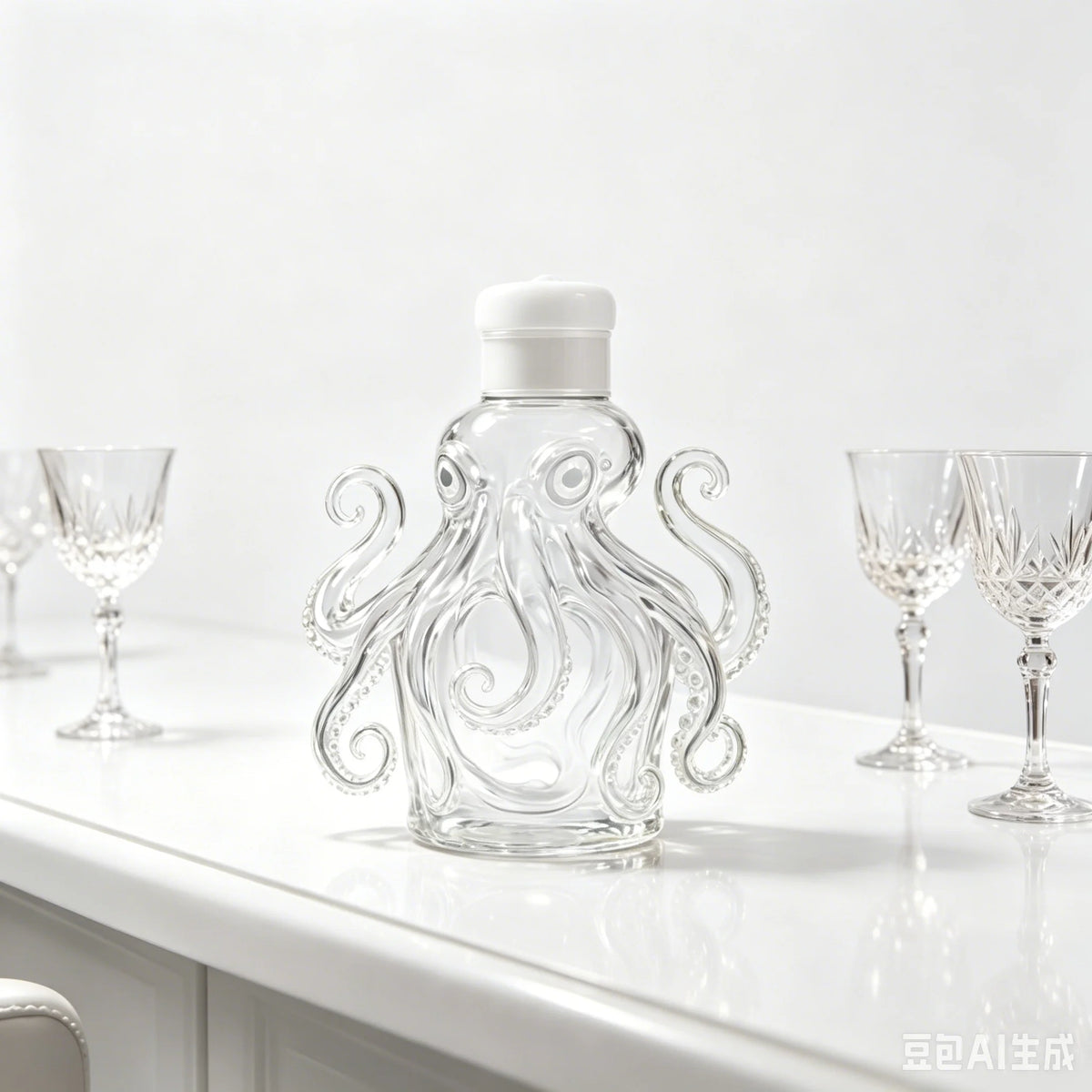 Stylish Octopus Glass Wine Bottle,Creative Whiskey Decanter for Home Bar,Liquor Dispenser for Vodka Scotch Collectible