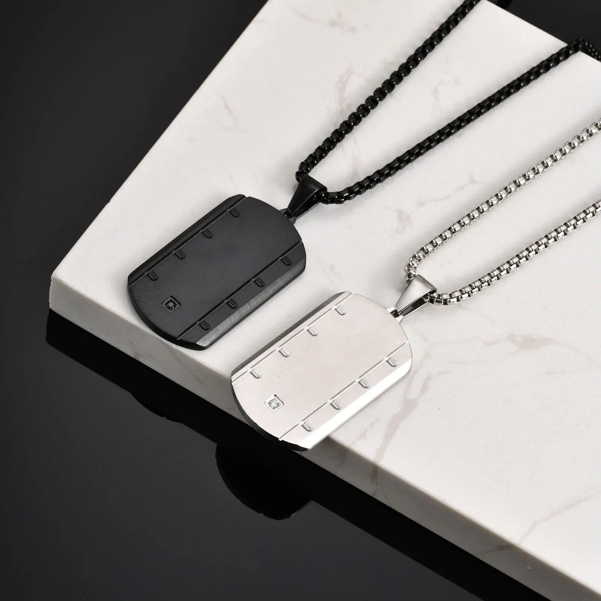 Trendy Dull Polish Dog Tag Necklace for Men,Waterproof Stainless Steel Square Pendant Necklace,Male Military Jewelry Gift
