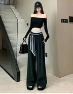 PENDRA Lace Panel High Waist Wide Leg Suit Pants