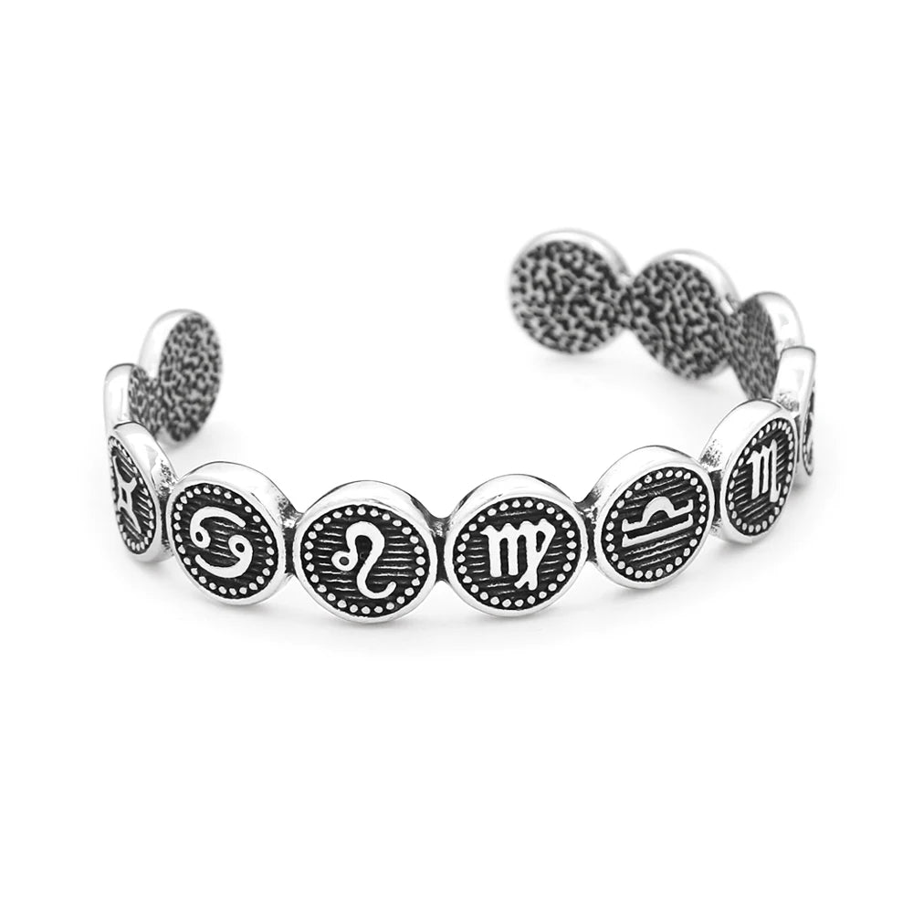 PENDRA Zodiac Twelve Constellation Stainless Steel Cuff Bracelet