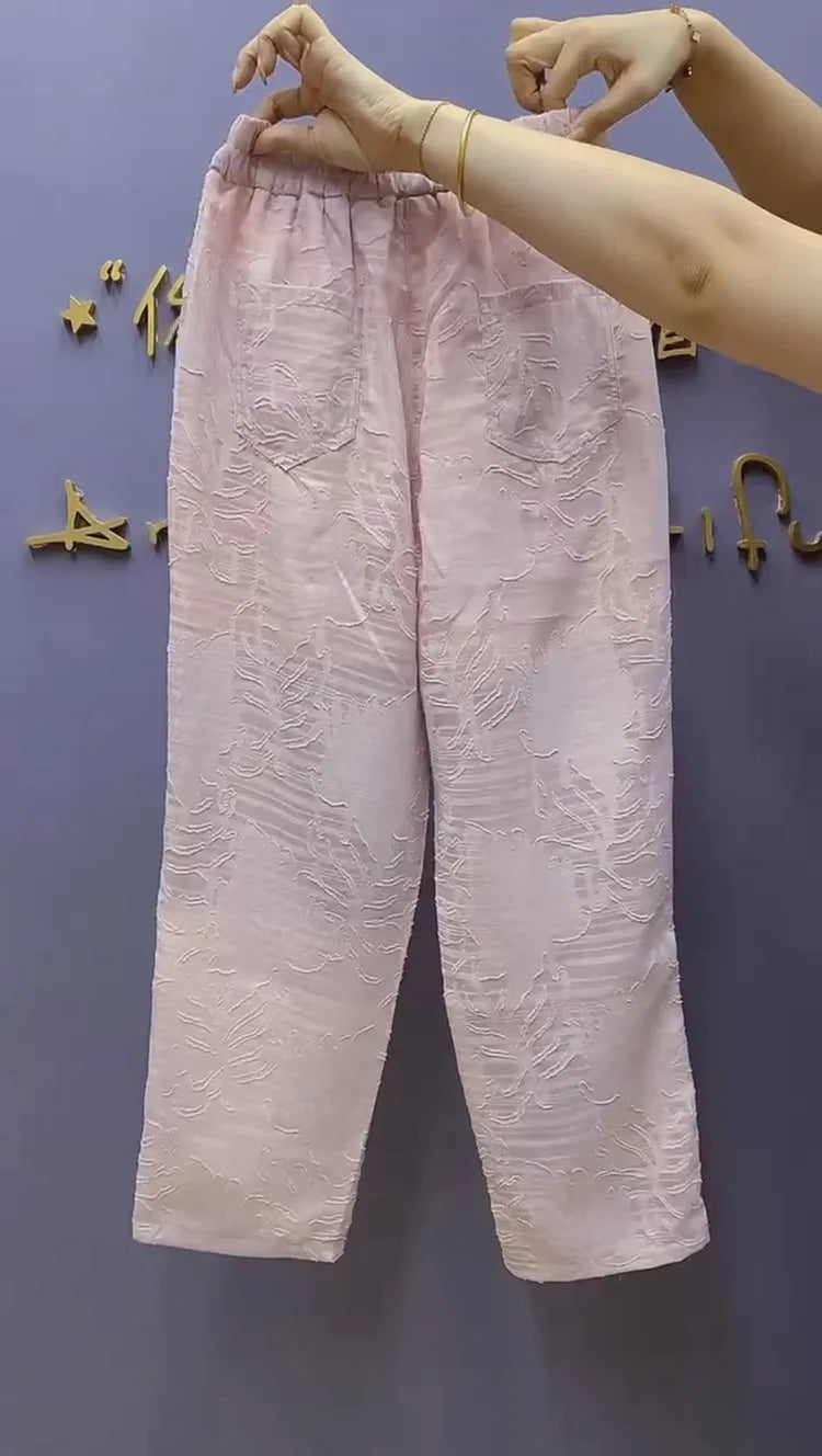 Lace hollowed out cropped pants women summer 2024 thin slim small foot Harlan pants loose and high waist versatile casual pants