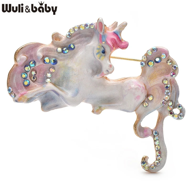 Wuli&baby Beautiful Enamel Horse Unicorn Brooch Pins 3-color Animal For Women Kid's Clothes Backpack Brooches Badge Gifts