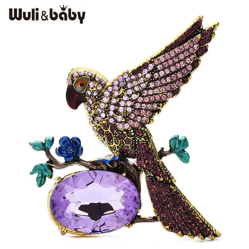 PENDRA Shimmering Crystal Bird Brooch