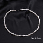 Minimalist Stainless Steel Geometric Rhombus Necklace for Men, Stacking 8MM Simulated Pearl Beads Chain Collar