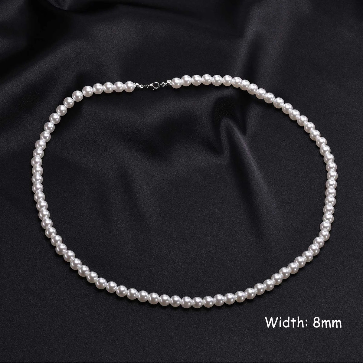 Minimalist Stainless Steel Geometric Rhombus Necklace for Men, Stacking 8MM Simulated Pearl Beads Chain Collar