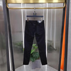 Luxury 2023 Men's High Street Korean Black Jeans with Zipper Distressed Hole Designer Youth Trend Slim-Fit Black Cotton Trousers