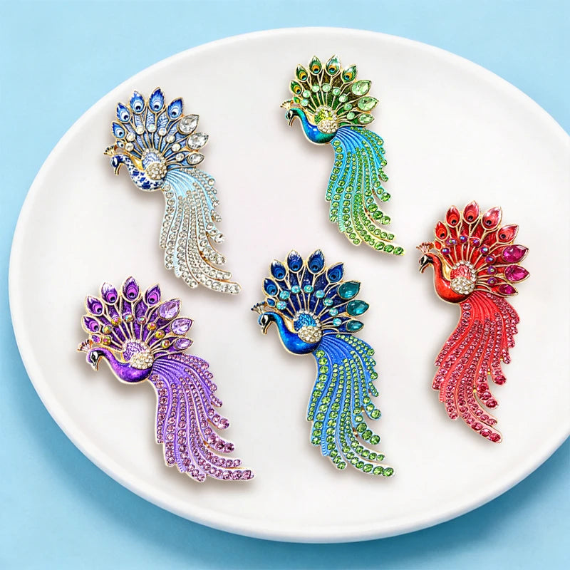 PENDRA Royale Rhinestone Peacock Brooch