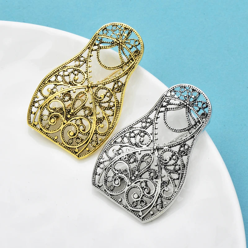 Wuli&baby Vintage Matryoshka Doll Brooches 2-color Metal Lovely Hallow-out Vintage Party Casual Brooch Pins Gifts
