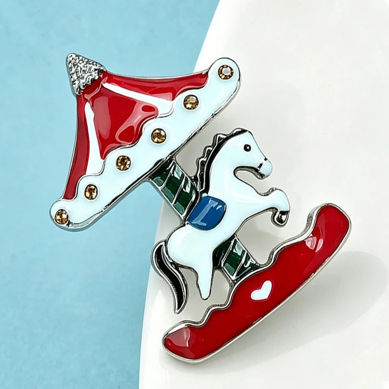PENDRA Carousel Enamel Horse Brooch