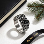 Vintage Punk Men's Spider Signet Ring,Stainless Steel Natural Stone Black Onyx Ring Jewelry Accessory Gift for Him