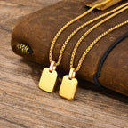 Free Custom Engraving Geometric Necklaces, Men's Waterproof Stainless Steel Square Pendant Collar with Box Chain
