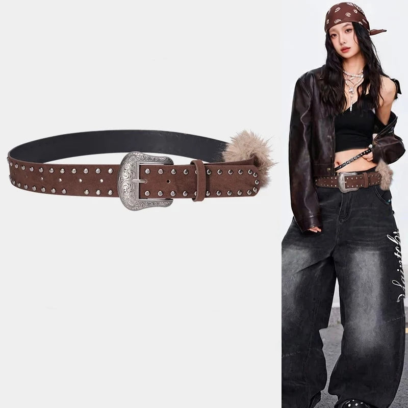 Furry Belt Y2k Belt Subculture Autumn Winter Spring Retro Luxury Plush Waist Chain Imitation Fur Waist Seal Hot Girl Sexy Belt