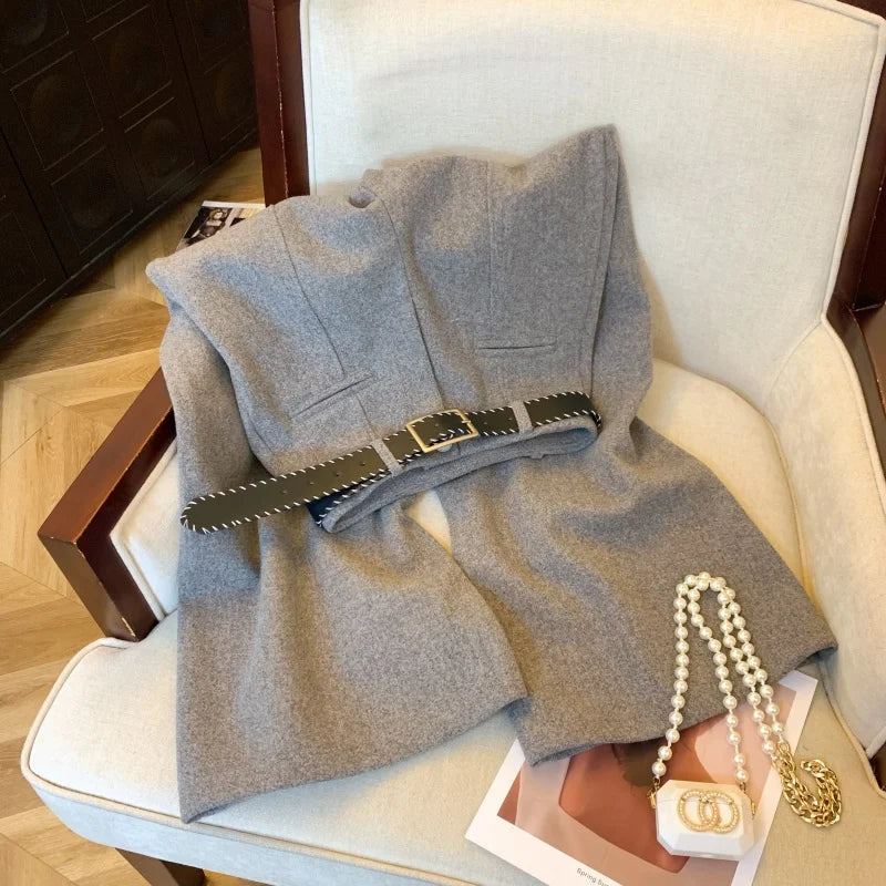 Old money style thick wide leg pants women autumn and winter Korean version solid color hanging feel straight leg pants