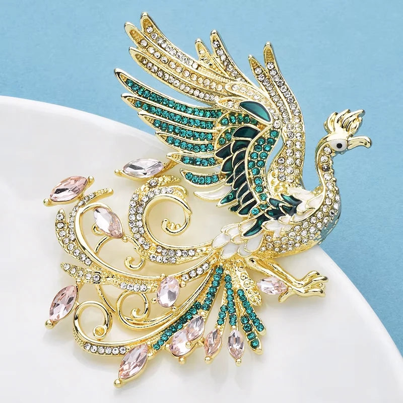 Wuli&baby Pretty Luxury Phoenix Brooches For Women Unisex Rhinestone Enamel Peacock Elf Bird Party Office Brooch Pins Gifts