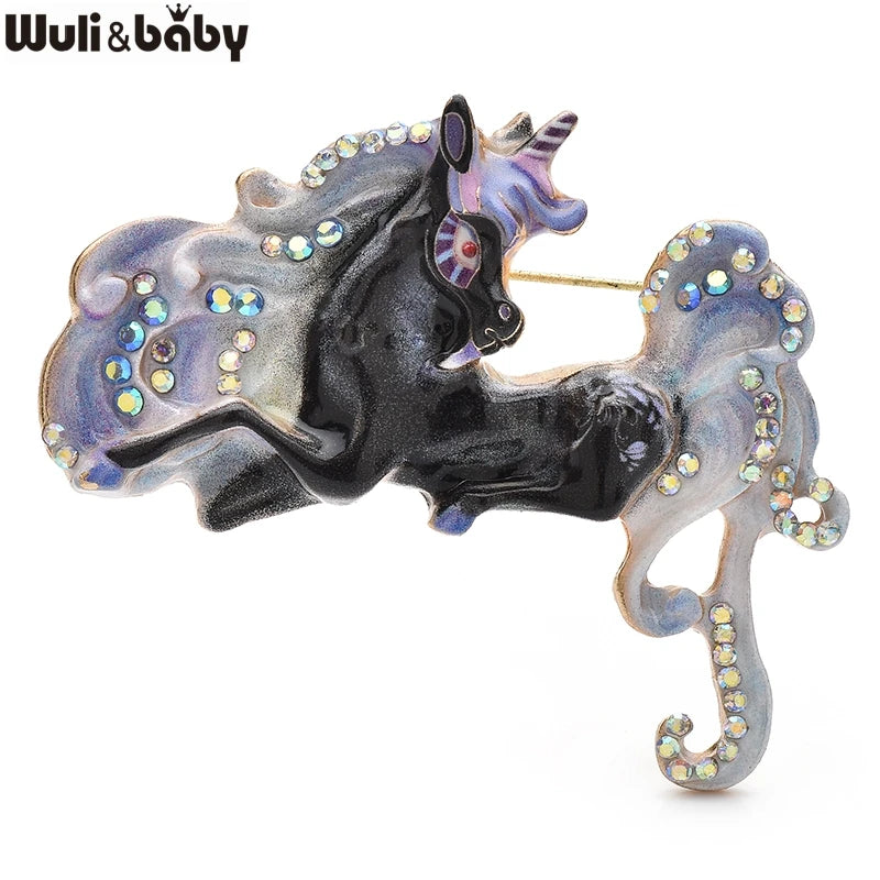 Wuli&baby Beautiful Enamel Horse Unicorn Brooch Pins 3-color Animal For Women Kid's Clothes Backpack Brooches Badge Gifts