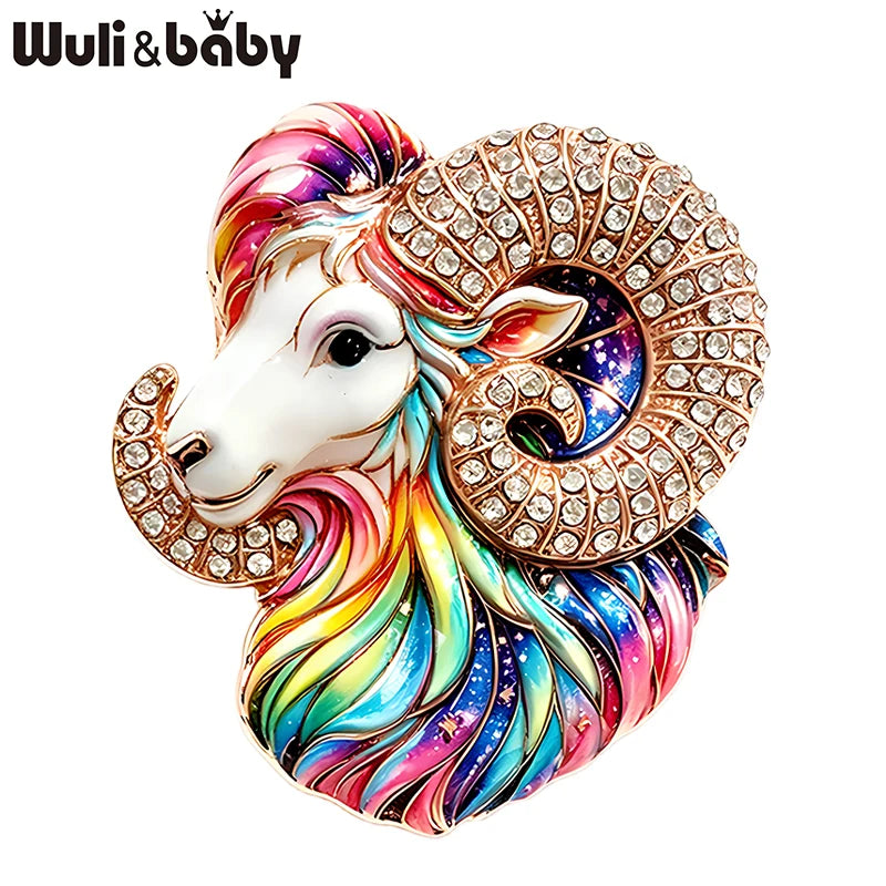 PENDRA Zodiac Goat Rhinestone Brooch