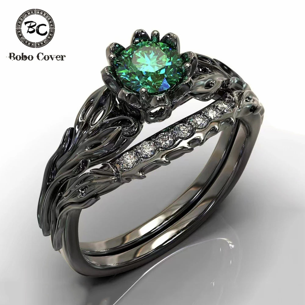 PENDRA Crystal Black Green Ring
