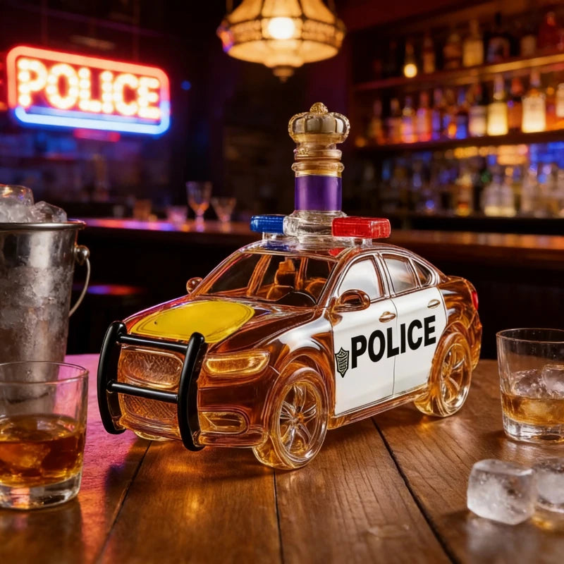 Novelty Police Car Liquor Decanter Crown Stopper Whiskey Dispenser for Bar Collectors